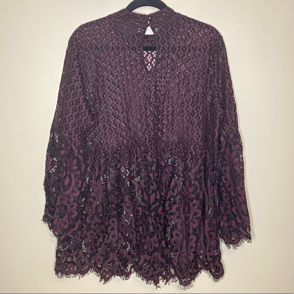 EUC Lane Bryant Maroon and Black Lace Peplum Top in Size 14